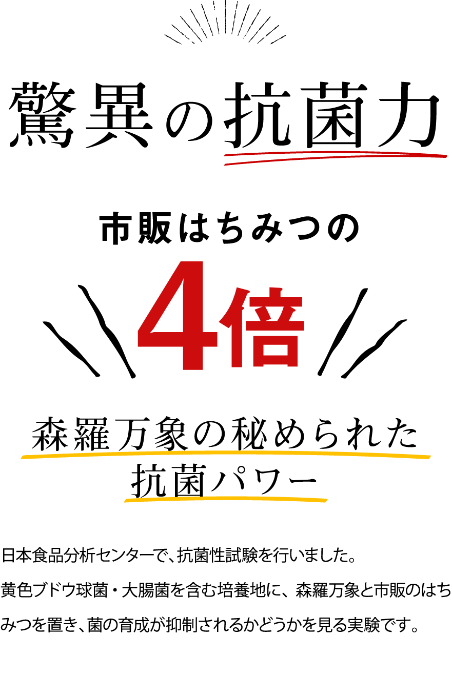 驚異の抗菌力 市販はちみつの4倍